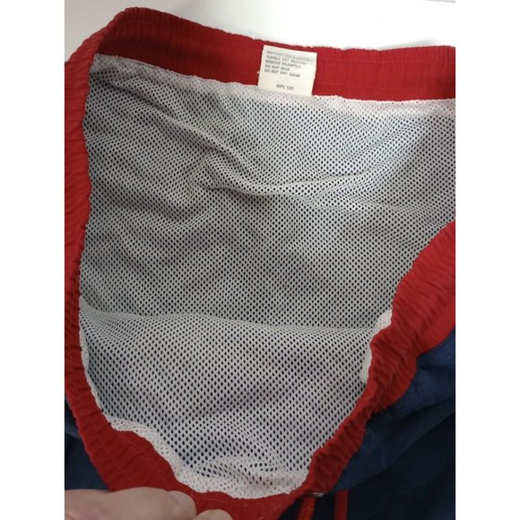 Ralph Lauren Chaps Spell Out Swim Trunks Lined Men's Medium Red White Blue 90's - Picture 6 of 8